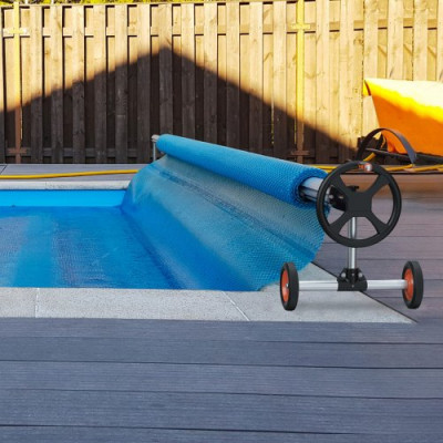 VEVOR Carrete de Lona Cubierta para Piscina Enterrada Longitud de 2,65-4,2 m con Ruedas de Goma y Sacos de Arena Sistema Enrollable de Lona para Piscinas Enterradas, Hogar, Exterior, Público