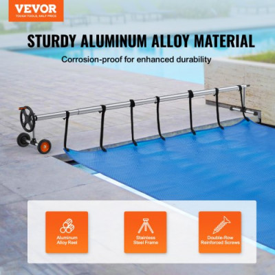 VEVOR Carrete de Lona Cubierta Solar para Piscina de Aluminio 3,55-5,66 m con Ruedas de Goma y Sacos de Arena Sistema Enrollable de Lona para Piscinas Enterradas Hogar Exterior Público