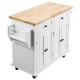 Carro de Cocina con Tapa de Madera Maciza 90x45 cm Carro Móvil con Armario de Almacenamiento sobre Ruedas, Mesa de Cocina Rodante con Estante de Especias, Toallero, Hoja Abatible y Cajón, Blanco