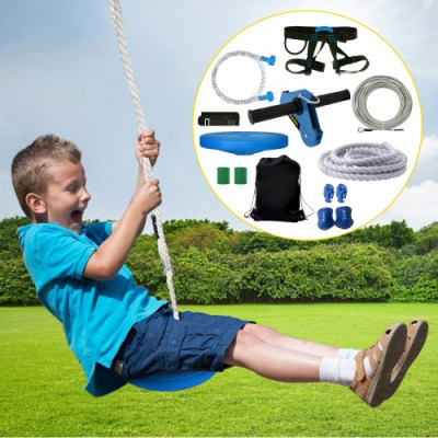 Tirolina de Jardín 24,4m Tirolinas para Niños y Adultos con Freno de Resorte Kit de Tirolina Cable de Acero Zipline con Accesorios Completos Tirolina de Asiento Exterior para Jardín Patio Parque