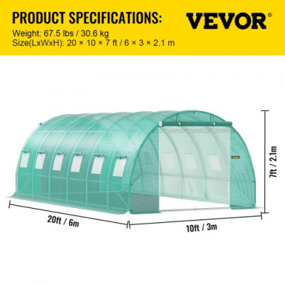 Invernadero de Túnel 6,1 x 3 x 2,1 m Invernadero de Jardín Tipo Túnel con 12 Ventanas y 2 Puertas Marco de Acero Invernadero Caseta de Jardín Huerto Verde para Cultivo de Plantas Flores Verduras