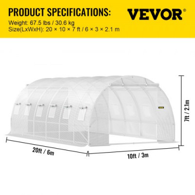 Invernadero de Túnel 6,1 x 3 x 2,1 m Invernadero de Jardín Tipo Túnel con 12 Ventanas y 2 Puertas Marco de Acero Invernadero Caseta de Jardín Huerto Blanco para Cultivo de Plantas Flores Verdura