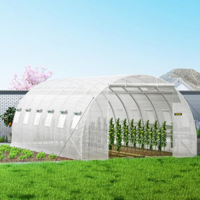 Invernadero de Túnel 6,1 x 3 x 2,1 m Invernadero de Jardín Tipo Túnel con 12 Ventanas y 2 Puertas Marco de Acero Invernadero Caseta de Jardín Huerto Blanco para Cultivo de Plantas Flores Verdura