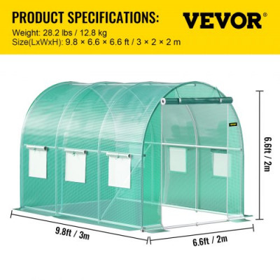 Invernadero de Túnel 3 x 2 x 2 m Invernadero de Jardín Tipo Túnel con 6 Ventanas de Malla Marco de Acero Invernadero Caseta de Jardín Huerto Blanco para Cultivo de Plantas Flores Verduras