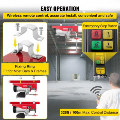 Polipasto Eléctrico 220 V / 1150 W Capacidad de Carga 297 KG / 594 KG Cabrestante Eléctrico con Remoto Inalámbrico 12 m / min, 6 m / min Herramienta de Elevación para Talleres de Tienda Casera