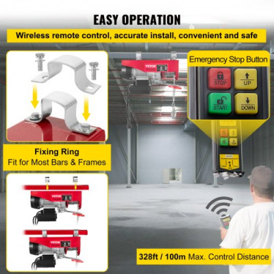 Polipasto Eléctrico 220 V / 480 W Capacidad de Carga 99 KG / 198 KG Cabrestante Eléctrico con Remoto Inalámbrico 12 m / min, 6 m / min Herramienta de Elevación para Talleres de Tienda Casera