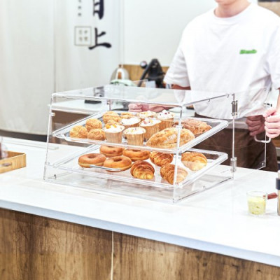 VEVOR Soporte de Exhibición de Pastelería de 2 Niveles Escaparate de Panadería de Acrílico Estante de Presentación de Pastelería Extraíble para Pan, Postre, Barra de Dulces, Cafetería, Restaurante