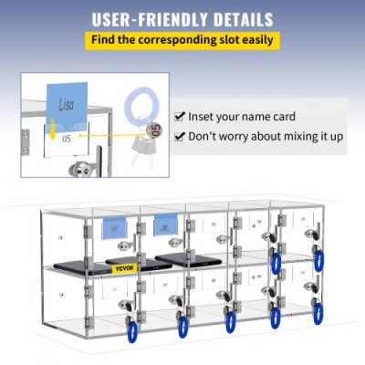 VEVOR Caja de casillero acrílico para teléfono celular, gabinete de almacenamiento con bolsillo para llaves, 10 ranuras, transparente