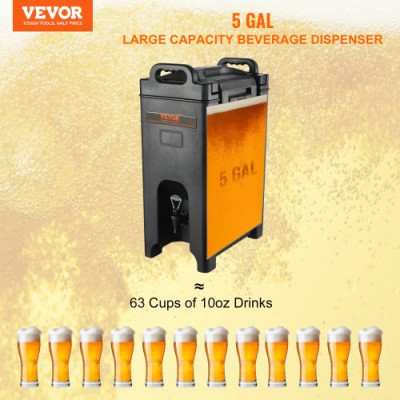 VEVOR Dispensador de Bebidas aislado de 18,9 L Dispensador de Agua Fría y Caliente No Eléctrico Almacenamiento de 10 H Contenedor Aislado con Grifo Portátil Alimentos de LDPE para Camping Catering