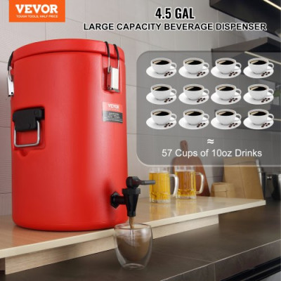 VEVOR Dispensador de Bebidas Aislado Dispensador de Agua Fría y Caliente No Eléctrico 17,2 L Almacenamiento de Alimentos de Acero Inoxidable Contenedor Aislado 10 H con Grifo Portátil para Camping