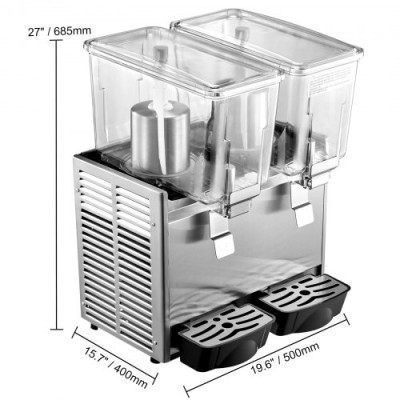 Máquina de Dispensador de Bebida 24 L, Máquina de Bebidas Frío con Tanques 12 L * 2, Máquina de Dispensador de Jugo 150 W, Máquina de Bebidas Frías de Acero Inoxidable Temperatura 5-12℃