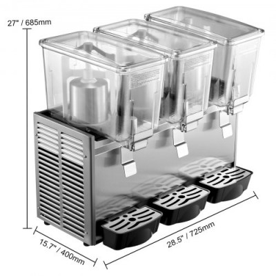 Máquina de Dispensador de Bebida 36 L, Máquina de Bebidas Frío con Tanques 12 L * 3, Máquina de Dispensador de Jugo 270 W, Máquina de Bebidas Frías de Acero Inoxidable Temperatura 5-12℃