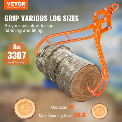 VEVOR Abrazadera Forestal para Troncos 914,4 mm Abrazadera de Elevación para Troncos de Madera Ganchos 4 Garras Giratorias Carga de 1500 kg Abrazadera de Acero para Tractores ATV Camiones Carretillas