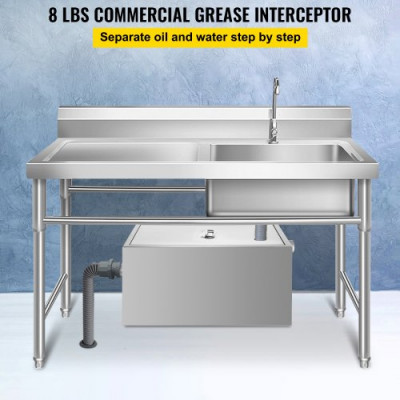 Interceptor de Grasa 300x250x250 mm Trampas de Grasa 8 LB 6 GPM 2 Entradas Interceptor de Acero Inoxidable Comercial Filtro de Aceite para Cocina Restaurante Aguas Residuales con Cesta de Filtro