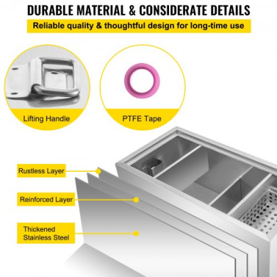 Interceptor de Grasa 300x250x250 mm Trampas de Grasa 8 LB 6 GPM 2 Entradas Interceptor de Acero Inoxidable Comercial Filtro de Aceite para Cocina Restaurante Aguas Residuales con Cesta de Filtro