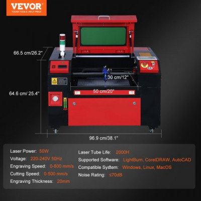 Máquina de Grabado de Láser 50W Área de 300x500mm Máquina Grabadora de CO2