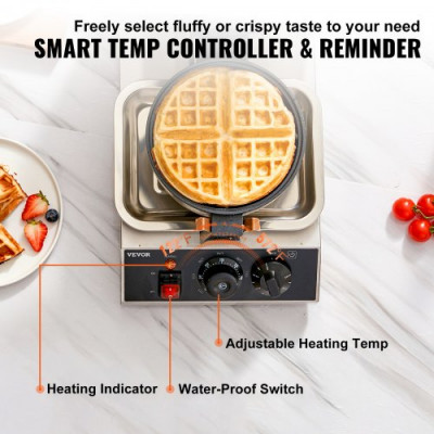 Máquina Eléctrica para Hacer Gofres 1300W Máquina para Hacer Gofres con Revestimiento Antiadherente 190,5x190,5mm Máquina para Hacer Croque-monsieur 50-300°C Calentador de Doble Cara para Fiesta