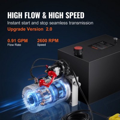 VEVOR Bomba Hidráulica DC 12 V 11 L Unidad Hidráulica de Acción Única Flujo de Aceite 3,44 L/min Presión Máxima de Descarga 22 MPa para Volquete, Plataforma Elevadora, Remolque, Elevación y Descarga