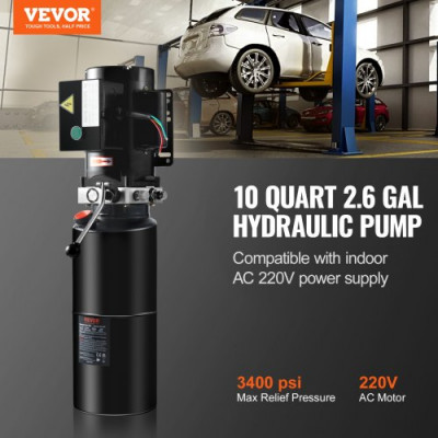 VEVOR Bomba Hidráulica AC 220 V 9,5 L Unidad Hidráulica de Acción Única Flujo de Aceite 6,4 L/min Presión Máxima de Descarga 22 MPa para Volquete, Plataforma Elevadora, Remolque, Elevación y Descarga