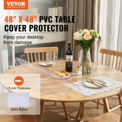 VEVOR Mantel Transparente Redondo 123 cm Mantel de PVC Transparente Espesor de 1,5 mm Impermeable Corta a Medida Protector de Mesa 45x30 cm Protector de Plástico para Mesa Comedor Cocina Restaurante