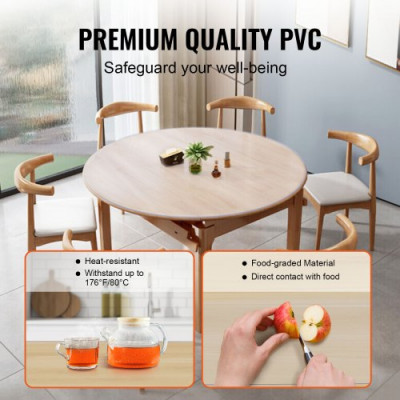 VEVOR Mantel Transparente Redondo 123 cm Mantel de PVC Transparente Espesor de 1,5 mm Impermeable Corta a Medida Protector de Mesa 45x30 cm Protector de Plástico para Mesa Comedor Cocina Restaurante