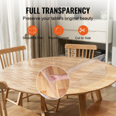 VEVOR Mantel Transparente Redondo 123 cm Mantel de PVC Transparente Espesor de 1,5 mm Impermeable Corta a Medida Protector de Mesa 45x30 cm Protector de Plástico para Mesa Comedor Cocina Restaurante