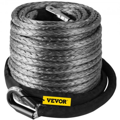 Cuerda de Cable de Cabrestante Sintética, 28,95 m x 9,5 mm Fuerza de Resistencia 20500 lb Línea de Cabrestante Sintética, Peso Bruto 4 kg Gris Cuerda de Cabrestante Sintética para Camión ATV