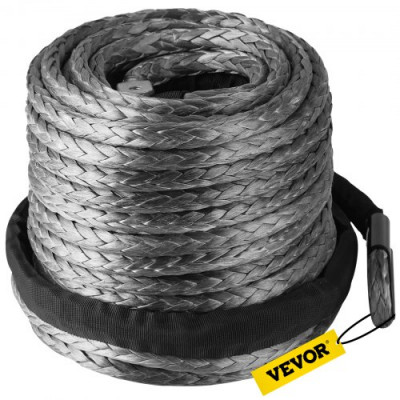 Cuerda de Cable de Cabrestante Sintética, 28,95 m x 9,5 mm Fuerza de Resistencia 20500 lb Línea de Cabrestante Sintética, Peso Bruto 4 kg Gris Cuerda de Cabrestante Sintética para Camión ATV