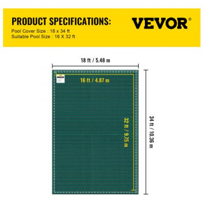 Cubierta Rectangular de Protección para Piscinas Tubulares 16 x 34 Pies Cobertor para Piscina Mejor Drenaje