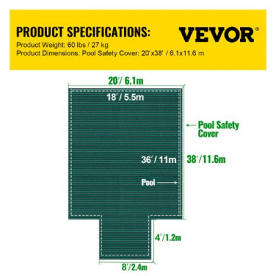 Cubierta rectangular de seguridad para piscina, sección de paso verde, 4x8 pies, invierno al aire libre