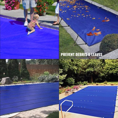 Cubierta de Seguridad para Piscina, Tamaño de 4 x 7 m Cobertor de Piscina Rectangular, Tamaño de Piscina de 3,7 x 6,7 m Lona de Piscina de PVC Azul, Fácil de Instalar y Prevenir Escombros