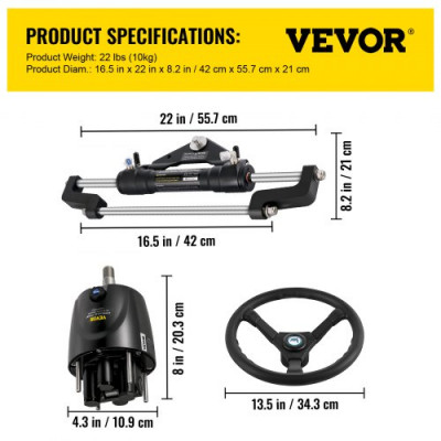 VEVOR Kit de dirección hidráulica para barco, kit de dirección hidráulica de 300 HP, bomba de timón, kit de dirección hidráulica fueraborda con manguera de dirección hidráulica de 14 pies para sistema