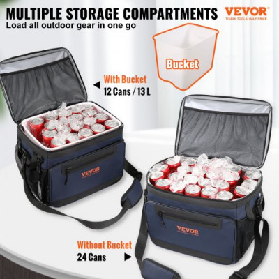 VEVOR Bolsa Térmica 24 Latas Nevera Portátil Impermeable 31x23x24,5 cm Bolsa Nevera Oxford 600D PEVA con Cremallera Correa de Hombro Bolsa Nevera Lateral Blanda para Pícnic, Camping, Viajes, Playa