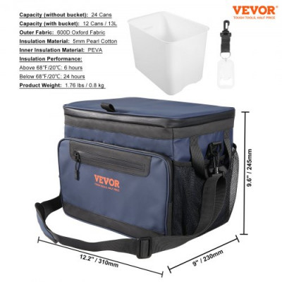 VEVOR Bolsa Térmica 24 Latas Nevera Portátil Impermeable 31x23x24,5 cm Bolsa Nevera Oxford 600D PEVA con Cremallera Correa de Hombro Bolsa Nevera Lateral Blanda para Pícnic, Camping, Viajes, Playa