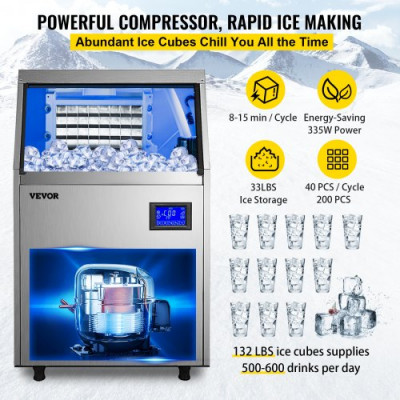 Fabricador De Hielo Máquina para Hacer Hielo Comercial 60KG/24H Acero Inoxidable ABS Panel de Control Inteligente Máquina para Fabricar Nieve