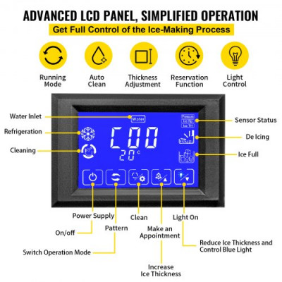 Fabricador De Hielo Máquina para Hacer Hielo Comercial 60KG/24H Acero Inoxidable ABS Panel de Control Inteligente Máquina para Fabricar Nieve