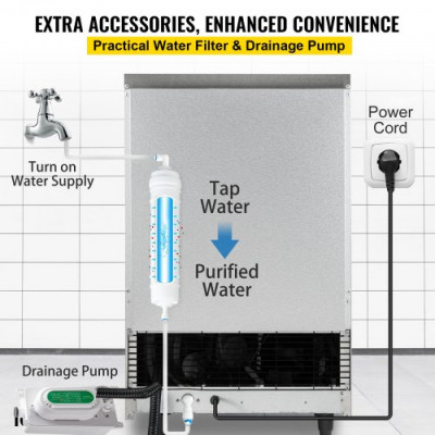 Fabricador De Hielo Máquina para Hacer Hielo Comercial 60KG/24H Acero Inoxidable ABS Panel de Control Inteligente Máquina para Fabricar Nieve