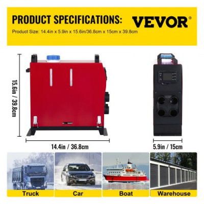 VEVOR 12V 5KW Calentador Coche de Aire Diesel para Camiones Rv (Con Pantalla Lcd y Mando a Distancia)