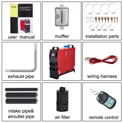 VEVOR 12V 5KW Calentador Coche de Aire Diesel para Camiones Rv (Con Pantalla Lcd y Mando a Distancia)