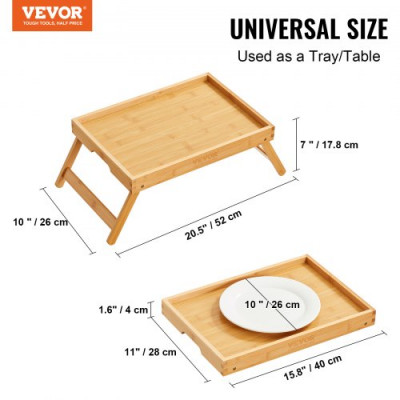 VEVOR Bandeja de bambú para cama Mesa para servir desayuno Escritorio para computadora portátil con patas plegables