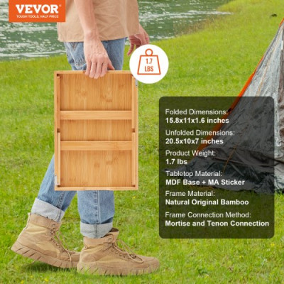 VEVOR Bandeja de bambú para cama Mesa para servir desayuno Escritorio para computadora portátil con patas plegables