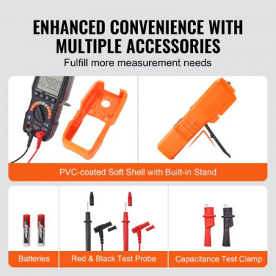 VEVOR Multímetro Digital 4000 Cuentas CA CC Multímetro Voltaje Resistencia Capacitancia NVC TRMS Diodos Ciclo Uso con Sonda de Prueba para Sectores Energía Ferrocarriles Fabricación Equipos
