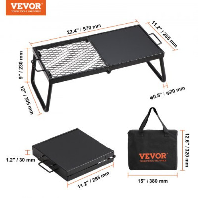 VEVOR Parrilla Plegable para Fogata 57x28,5x23 cm Parrilla Portátil de Acero para Fuego de Campamento Equipo de Cocina para Fogata con Bolsa de Transporte con Patas Parrilla para Cocinar al Aire Libre