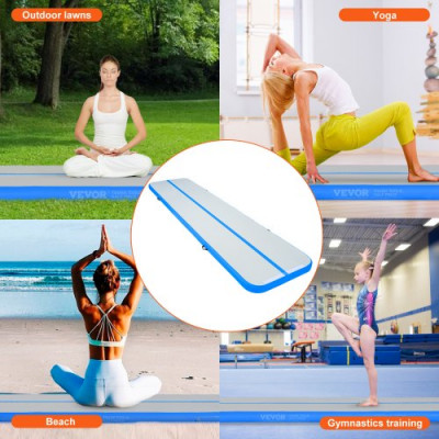 VEVOR Colchoneta Inflable de Gimnasia de 10 cm de Grosor, Pista de Acrobacia con Bomba eléctrica, Colchoneta de Entrenamiento para Uso doméstico/Gimnasio/Yoga/animadoras/Playa/Parque/Agua, 4 m, Azul