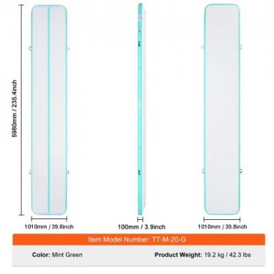 VEVOR Colchoneta Inflable de Gimnasia de 10 cm de Grosor, Pista de Acrobacia con Bomba eléctrica, Colchoneta de Entrenamiento para Uso doméstico/Gimnasio/Yoga/animadoras/Playa/Parque, 6 m, Verde