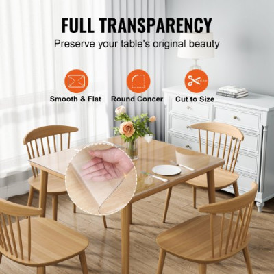 VEVOR Mantel Transparente Cuadrado 91,6x91,6 cm Mantel de PVC para Mesa Espesor de 1,5 mm con Esquinas Redondeadas Protector de Mesa Impermeable 45x30 cm Corta a Medida para Comedor Cocina Restaurante