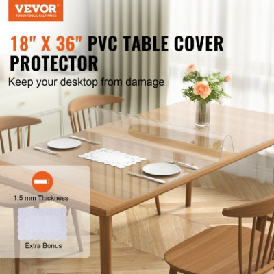 VEVOR Mantel Transparente Rectángulo 45,7x92,5 cm Mantel de PVC para Mesa Espesor de 1,5mm con Esquinas Redondeadas Protector de Mesa Impermeable 45x30cm Corta a Medida para Comedor Cocina Restaurante