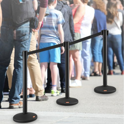 VEVOR Poste Guía 8 Piezas 93cm Barrera de Marcado de Control de Multitudes con 4 Cuerdas Retráctiles 2 m para Cola de Separación de Demarcación en Escuela Pública Teatro Hotel Exposición, Negro