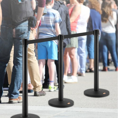 VEVOR Poste Guía 2 Piezas Barrera de Marcado de Control de Multitudes de 100 cm con Cinta Retráctil de 330 cm para Separación de Cola de Demarcación en Escuelas Públicas Teatro Hotel Exposición