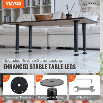 VEVOR Patas de Mesa 4 Piezas Patas de Escritorio Ajustables 40,6cm Capacidad de Carga 544kg de Acero Sólido Instalación Rápida Patas Resistentes de Muebles para Bricolaje Hogar Oficina Comedor, Negro